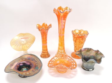 Carnival glass lot of 7 pieces,