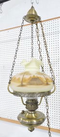 Fenton hanging lamp with log cabin