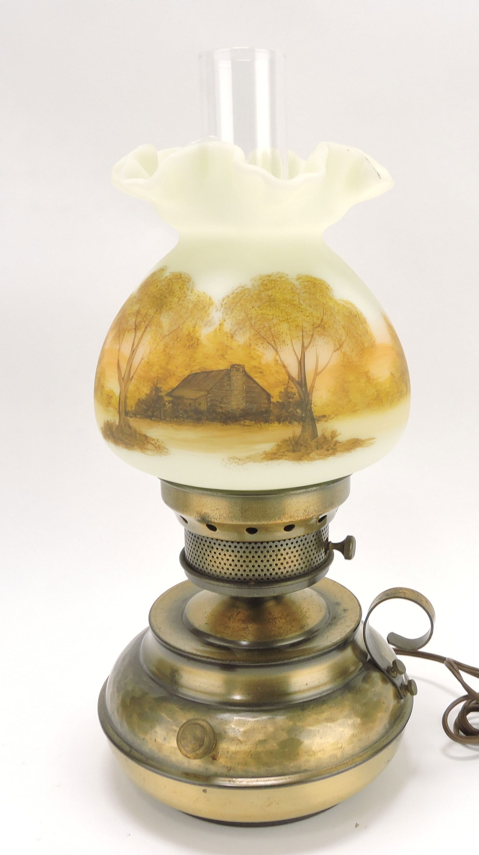 Fenton hurricane lamp with log cabin (1 of 1)