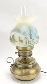 Fenton hurricane lamp with winter