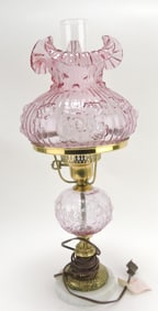 Fenton hurricane lamp with flower