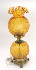 Fenton amber pansy GWTW lamp,