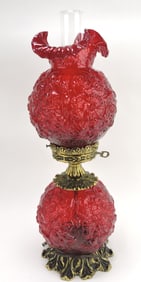 Fenton red pansy GWTW lamp,