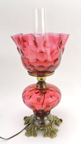 Fenton cranberry hurricane lamp,