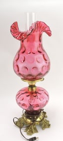 Fenton cranberry hurricane lamp,