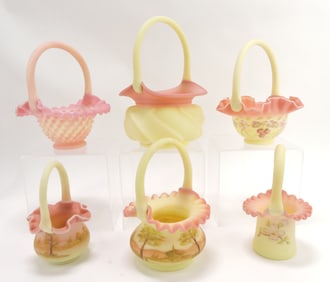 Fenton Burmese lot of 6 baskets,