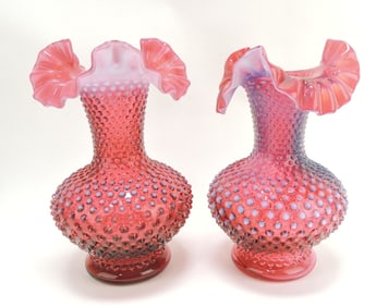 Fenton cranberry opalescent hobnail