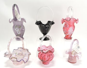 Fenton lot of 6 glass baskets,