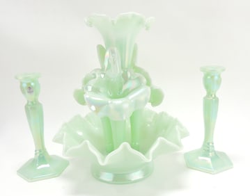 Fenton four horn epergne 13" x 11",