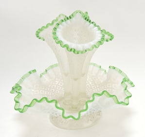 Fenton three horn epergne, 11"h x