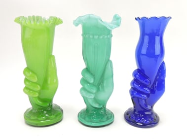 Fenton lot of 3 hand vases, rim chip to