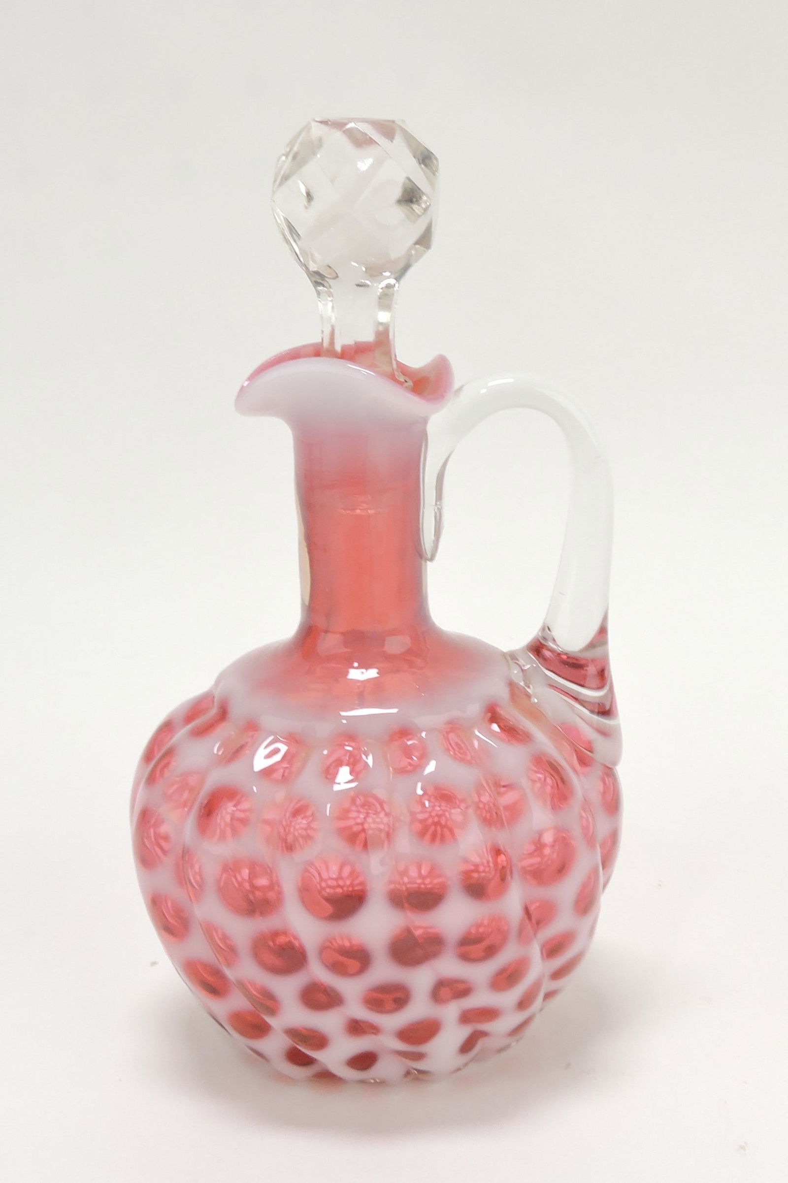 Cranberry opalescent windows swirl: cruet, 6 1/2"