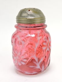 Cranberry opalescent daisy & fern