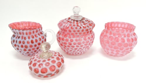 Cranberry opalescent windows swirled