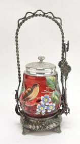 Cranberry bird and floral enamel