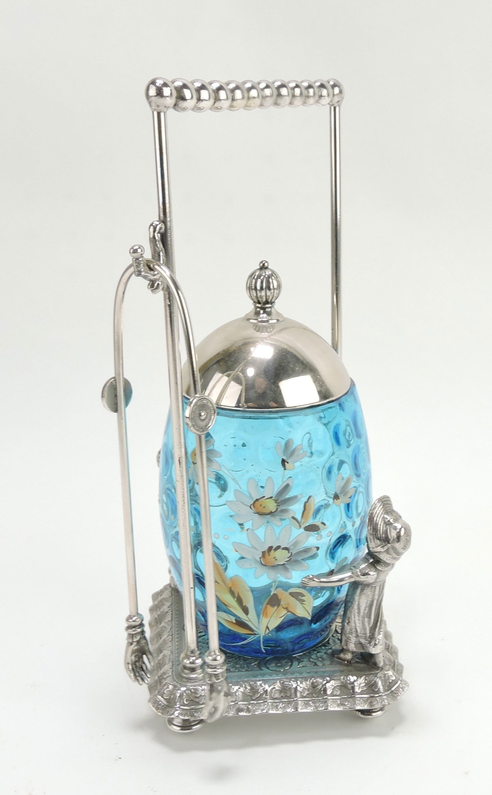 Blue glass floral enamel pickle castor (1 of 2)