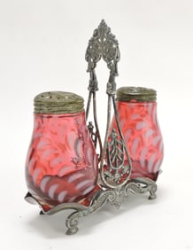 Cranberry opalescent fern pair of