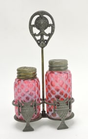 Cranberry opalescent ribbed lattice