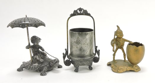 Lot of 3 items:  Victorian figure of boy