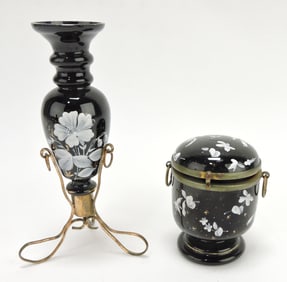 Black amethyst floral enamel vase