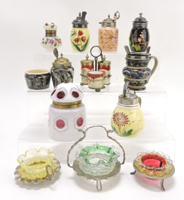 Lot of 13 condiments, mustard pots,