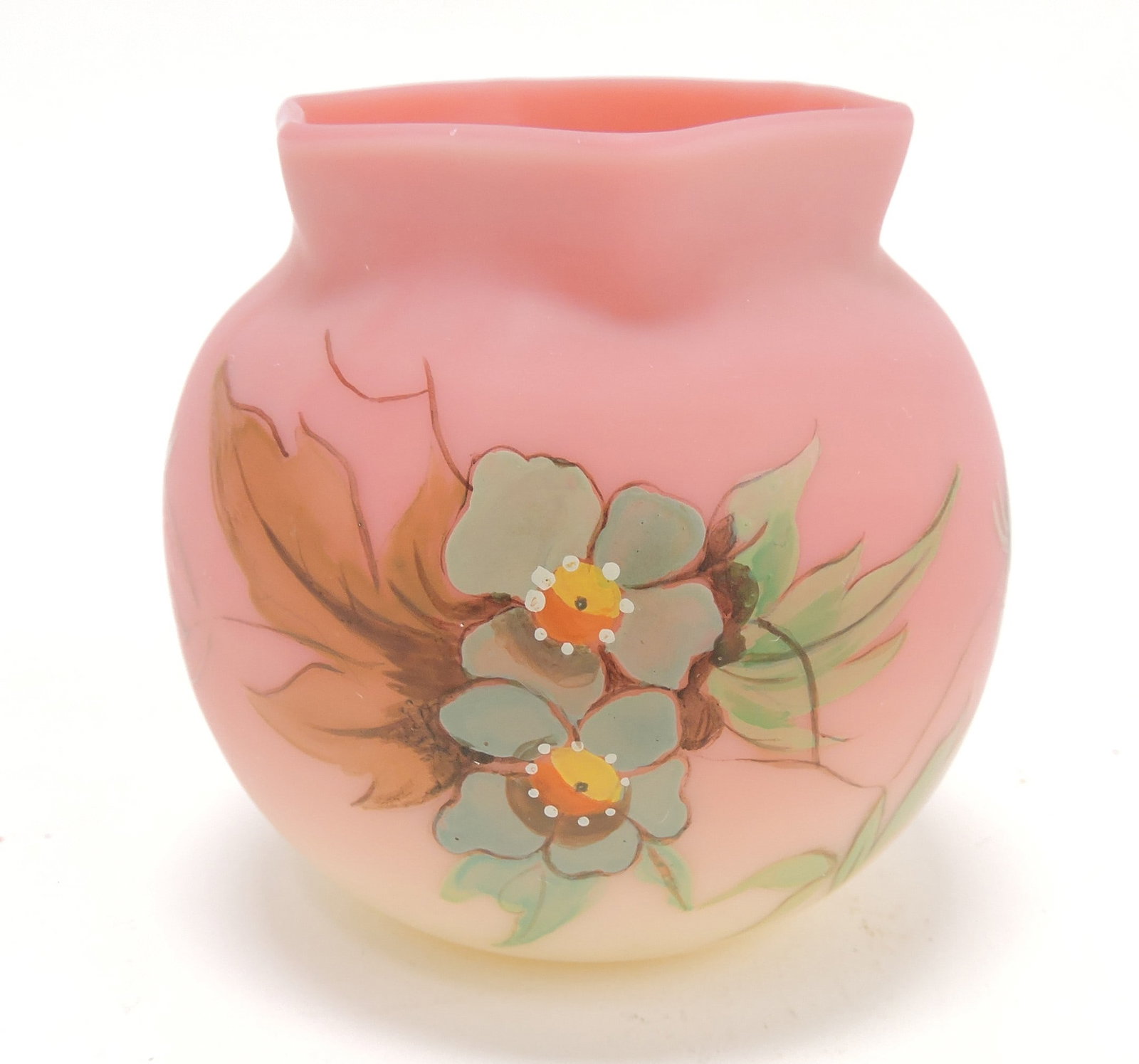 Mt. Washington burmese floral enamel: toothpick holder, 2 3/4"