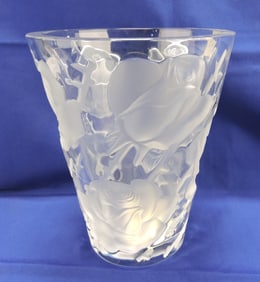Lalique Ispahan Rose crystal vase,