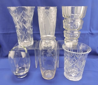 Lot of 6 crystal vases, 7 1/2" to 10"