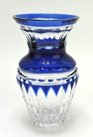 Val St. Lambert blue cut to clear vase,