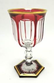 Ruby cut to clear wine goblet with