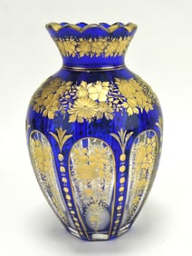 Fine Moser cobalt cut to clear vase