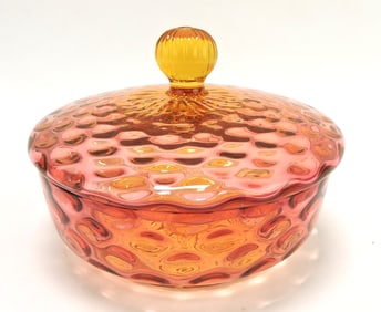 Amberina covered candy dish,