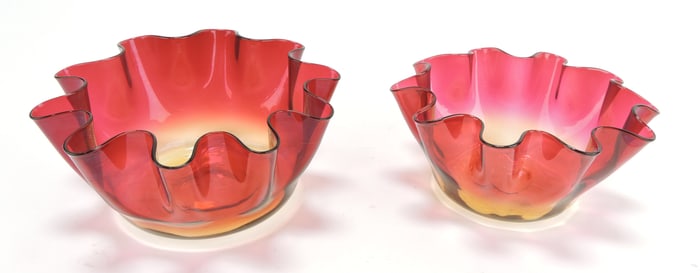 Amberina art glass lot of 2 finger