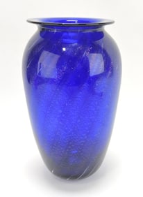 Eickholt blue art glass vase, 9", 1990