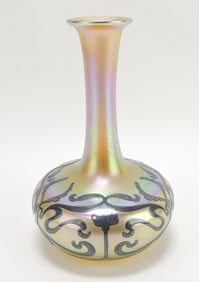 Quezal gold art glass vase with