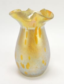 Gold iridescent art glass vase with