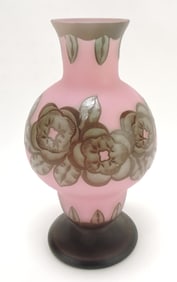 Cameo art glass vase, 9"