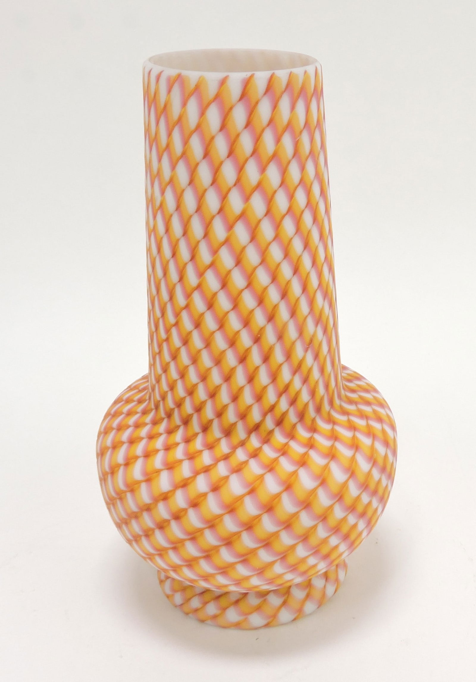 Rainbow satin glass twisted vase, (1 of 2)