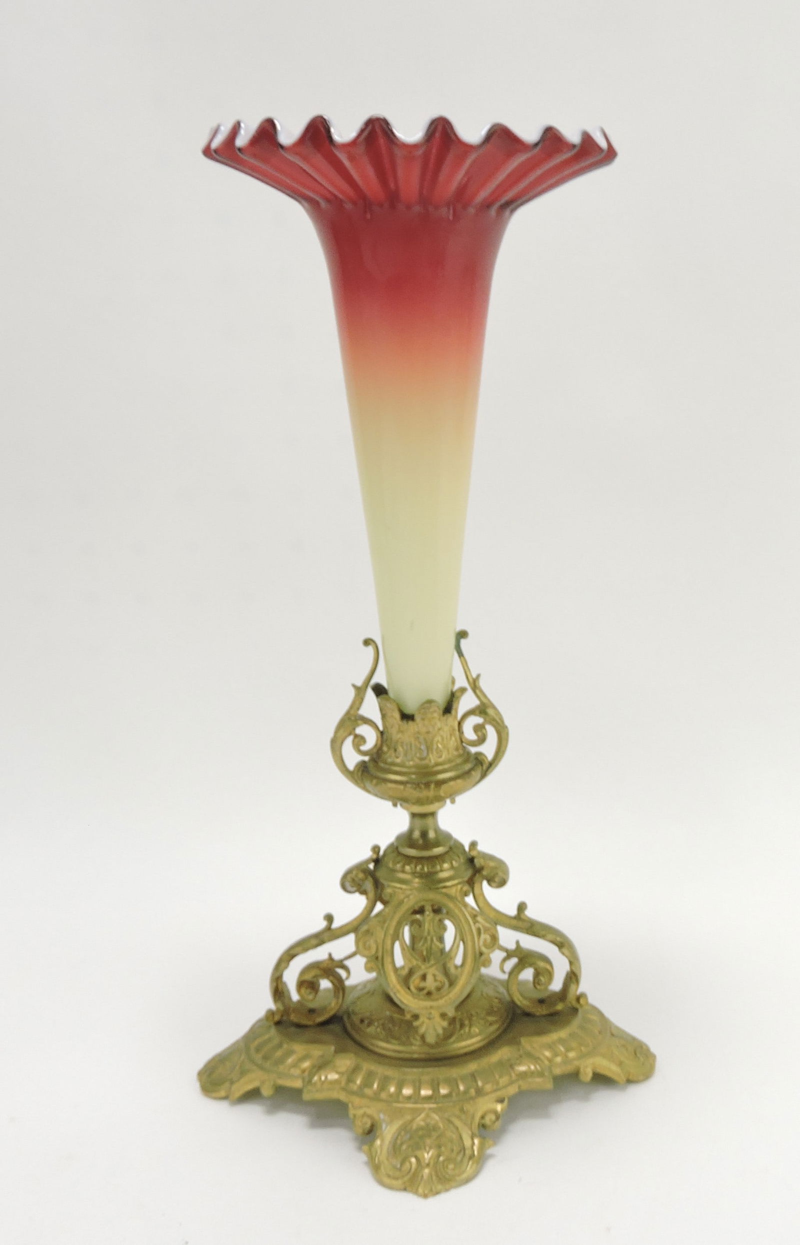 Glossy amberina trumpet vase,: 13"