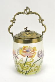 Vaseline glass floral enamel cracker