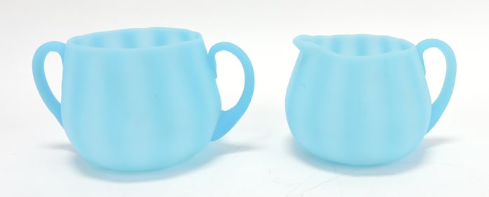 Blue satin glass ribbed cream and