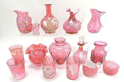 Cranberry glass lot of 15 pieces,