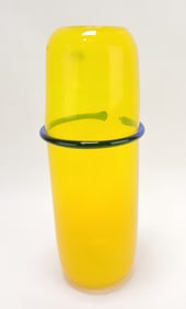 Blenko yellow art glass vase with
