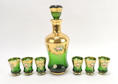 Murano emerald green7 pc wine set