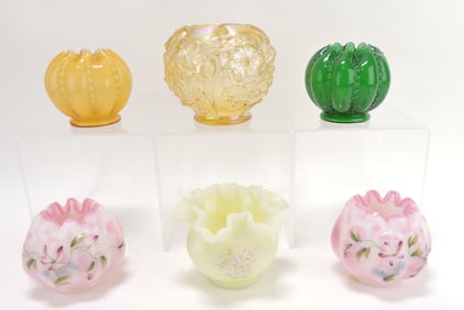 Fenton lot of 6 rose bowls, 3" to 4"