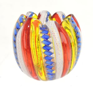 Italian Latticino rose bowl, multicolor,