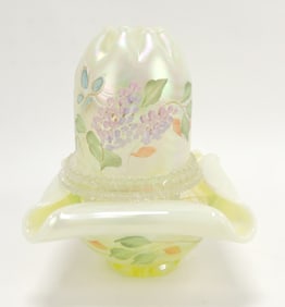 Fenton topaz fairy lamp, 7"