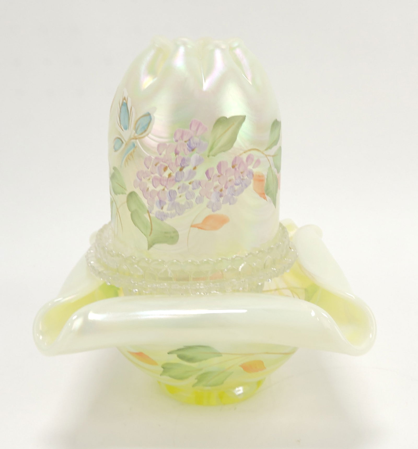 Fenton topaz fairy lamp, 7": .