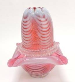 Fenton cranberry Nailsea fairy lamp,