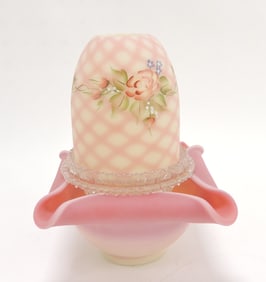 Fenton burmese fairy lamp, 6 1/2"